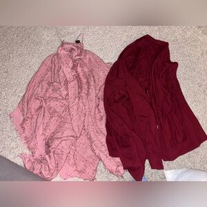 Bundle - Stylish Pink Poncho and Red Knit Cardigan